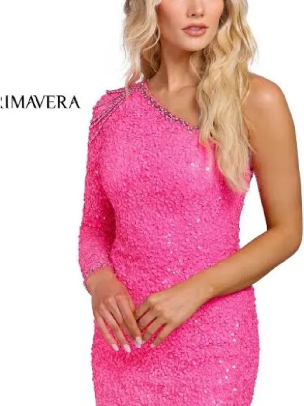 Primavera Couture One-Shoulder Hot Pink Sequin Dress